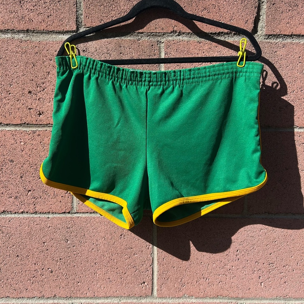 True Vintage Green and Yellow Running Shorts L or XL